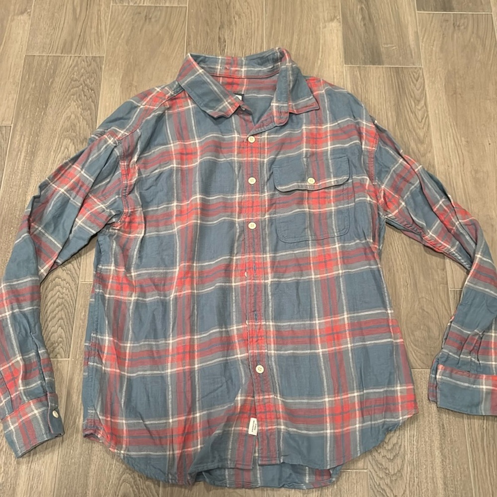 American Eagle Men’s Pink and Blue Button Up Size Large
